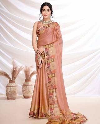 Peach women aari work  chiffon saree 3