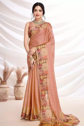Peach women aari work  chiffon saree