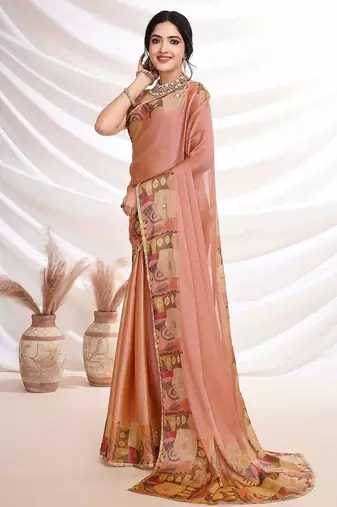Peach women aari work  chiffon saree