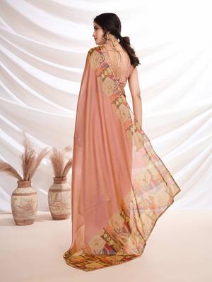 Peach women aari work  chiffon saree 5