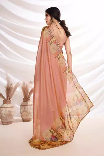 Peach women aari work  chiffon saree