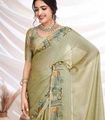 Green aari work  chiffon saree