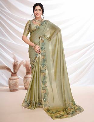 Green aari work  chiffon saree 2