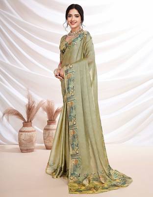 Green aari work  chiffon saree 3