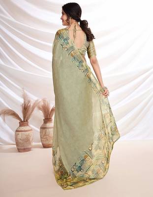 Green aari work  chiffon saree 4