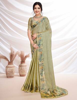 Green aari work  chiffon saree 5