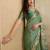 Sea green floral aari work printed poly chiffon saree
