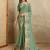Sea green floral aari work printed poly chiffon saree