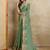 Sea green floral aari work printed poly chiffon saree