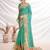 Turquoise aari work printed saree