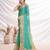 Turquoise aari work printed saree