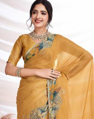 Gold aari work  chiffon saree 1