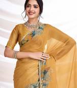 Gold aari work  chiffon saree