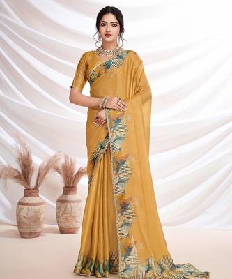 Gold aari work  chiffon saree 2