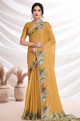 Gold aari work  chiffon saree