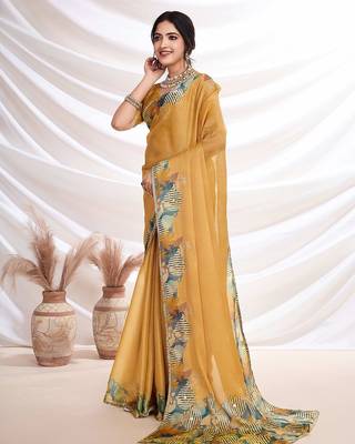 Gold aari work  chiffon saree 3