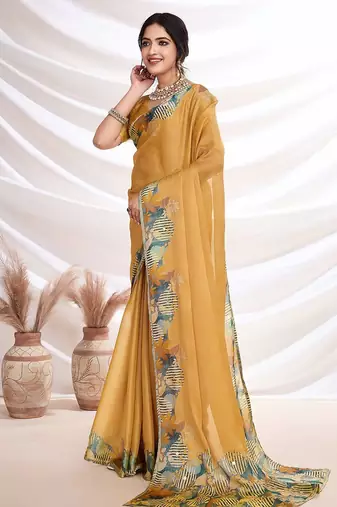 Gold aari work  chiffon saree