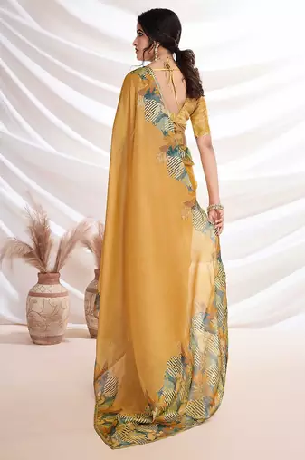 Gold aari work  chiffon saree