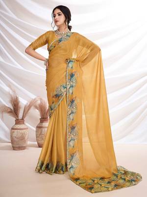 Gold aari work  chiffon saree 5