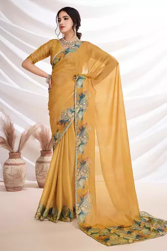 Gold aari work  chiffon saree
