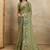 Green floral aari work printed poly chiffon saree