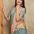 Blue floral aari work printed poly chiffon saree