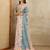 Blue floral aari work printed poly chiffon saree