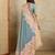 Blue floral aari work printed poly chiffon saree
