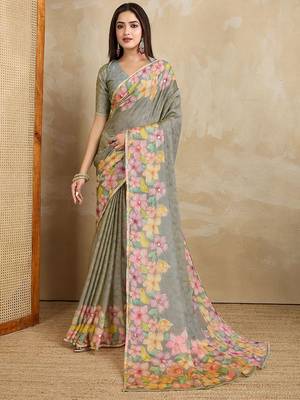 Grey floral printed saree 1