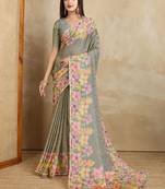 Grey floral printed saree