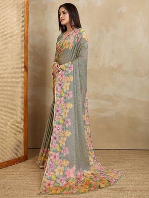 Grey floral printed saree 2