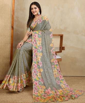 Grey floral printed saree 4