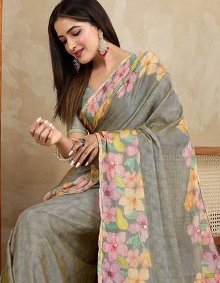 Grey floral printed saree 5