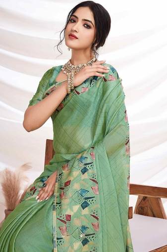 Green women aari work  chiffon saree