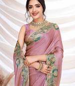 Pink aari work printed  chiffon saree