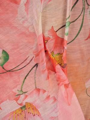 Pink floral zari  linen ready to wear saree 5