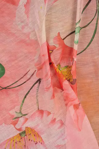 Pink floral zari  linen ready to wear saree