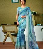 Blue tie and dye zari  linen ready to wear saree