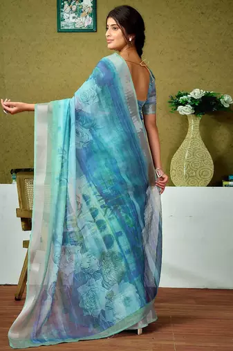 Blue tie and dye zari  linen ready to wear saree