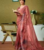 Brown floral zari  linen ready to wear saree