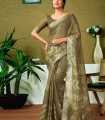 Green floral zari  linen ready to wear saree