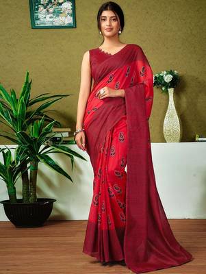 Red ethnic motifs ready to wear saree 1