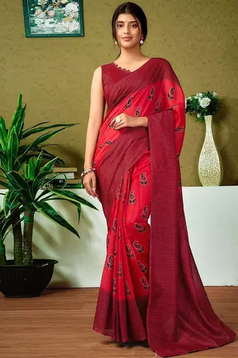 Red ethnic motifs ready to wear saree