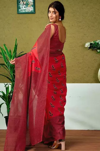 Red ethnic motifs ready to wear saree