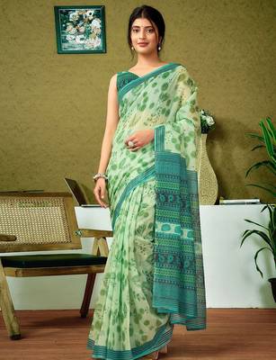 Green floral ready to wear saree 1