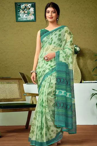 Green floral ready to wear saree