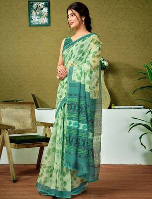 Green floral ready to wear saree 2