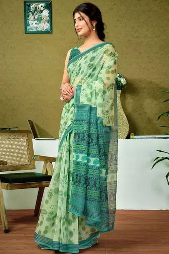 Green floral ready to wear saree