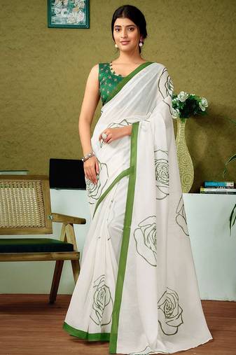 Off white floral ready to wear saree