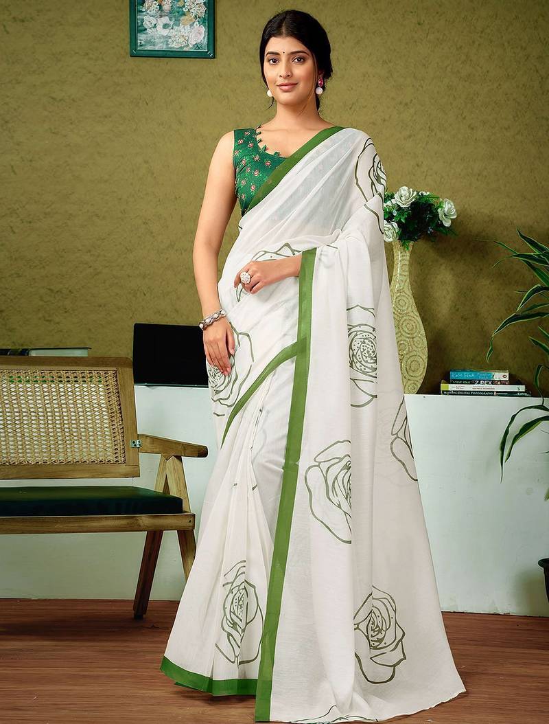 Off white floral ready to wear saree